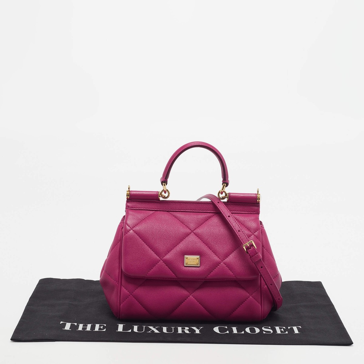 Dolce Gabbana Miss Sicily Small Fuchsia Quilted Leather Top Handle