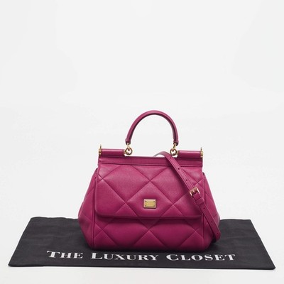 Dolce Gabbana Miss Sicily Small Fuchsia Quilted Leather Top Handle
