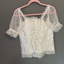 Women  s White Lace Corset Top Whimsical Fairy Coquette Fairycore XXL Zip Up