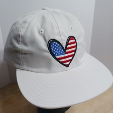 New USA Flag Heart Strapback Hat White Made in USA Patriotic Cap NOS 4th Of July