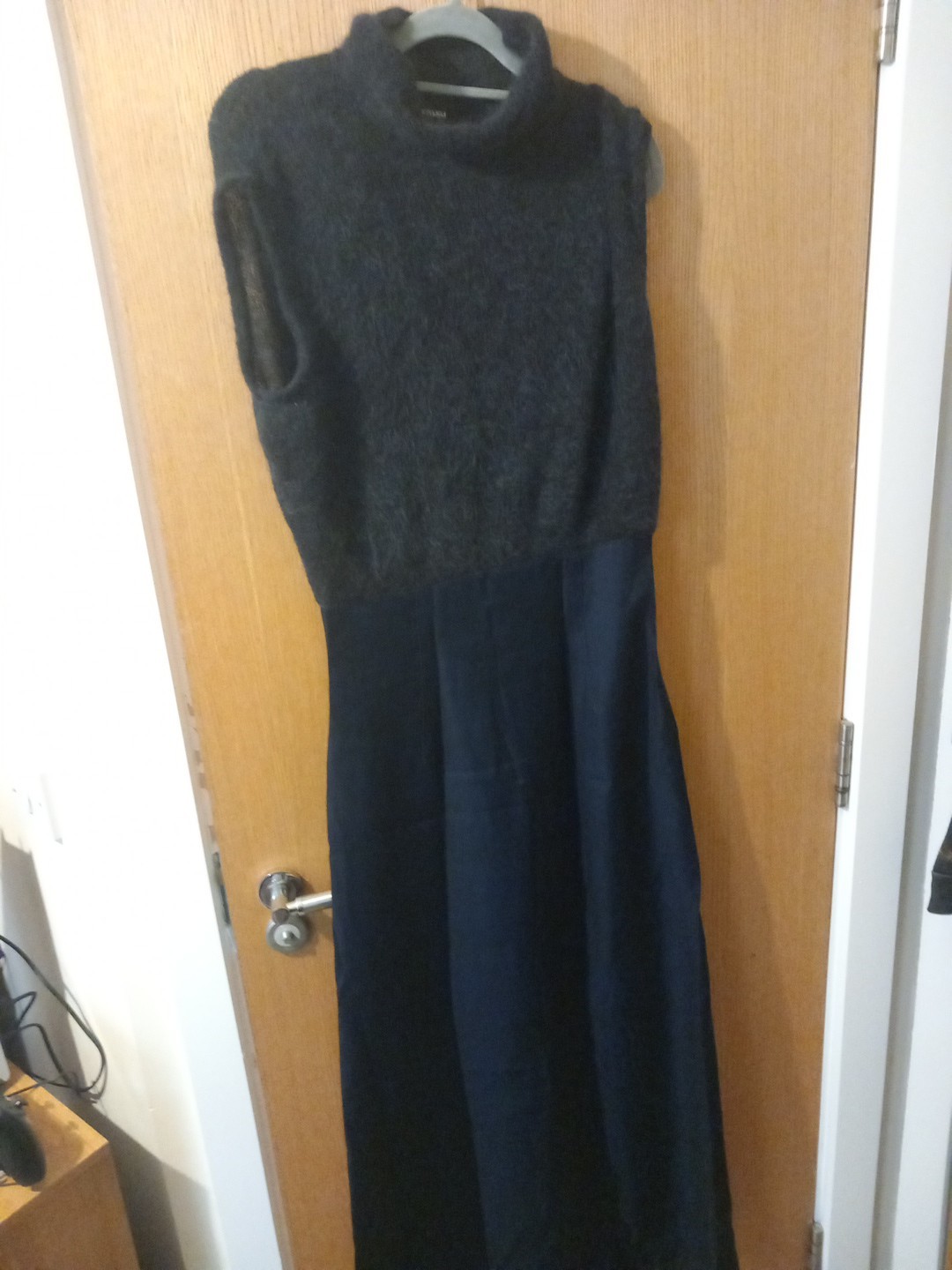 Vestido Amaya Arzuaga Mohair y Poliamida Cuello Alto Talla 38 UK 10, Azul Marino.