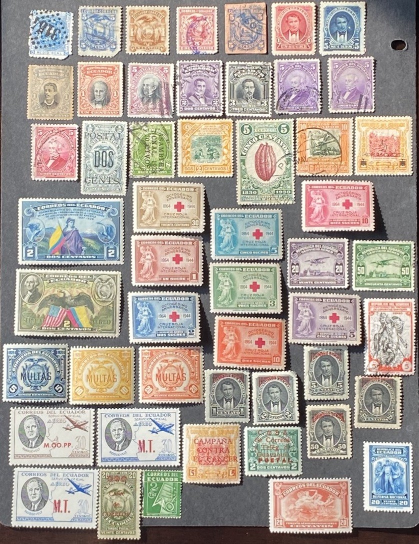 ECUADOR EARLY POSTAGE STAMPS-REGULAR ISSUES-AIR MAILS-OVERPRINT-MINT & USED (51)
