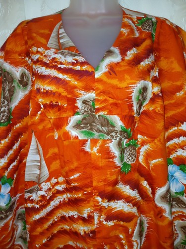 Vintage 70s Hawaiian Islands Pineapple Orange Muumuu Caftan Dress Tiki Oasis S/M - Picture 4 of 9