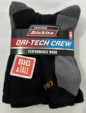 Dickies Crew Socks Extended Size 12-15 Performance Work Dri Tech Crew 6 Pairs