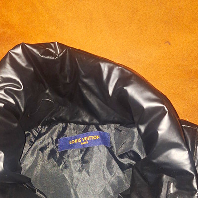 Louis Vuitton Black Monogram Puffer Jacket Leather L Full Zip Quilted Logo