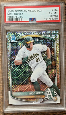 2025 Bowman Mega Box Nick Kurtz #BCP-114 Mojo Refractor PSA 6 MC Athletics