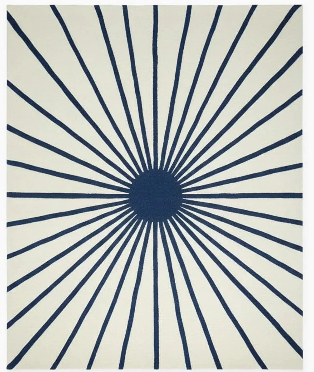 Hand Tufted Wool Sunburst Rug, Navy Blue Ivory Abstract Scandinavian Carpet Rug