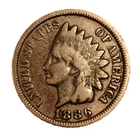1886 Indian Head Penny Cent, Scarcer Type-2 Variety, Crisp VG-F Features 1C
