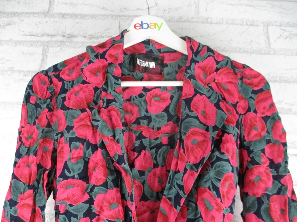 Reformation women's poppy floral wrap dress red size S, 8 long sleeve - Image 2 of 4