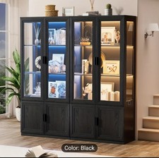 3 Tier Curio Cabinet Glass Door LED Display Cabinet with Motion Sensor Soft Clos