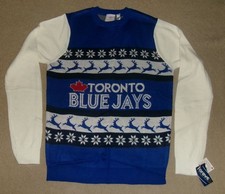 NEW w/TAGS Authentic TORONTO BLUE JAYS Ugly/Crazy CHRISTMAS Holiday SWEATER L