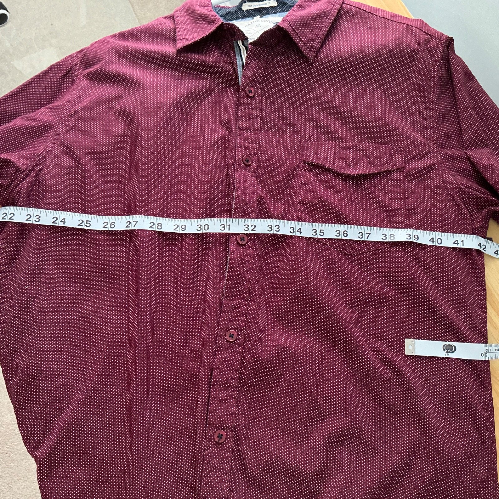 Native Code Button Up Shirt  Maroon Grey Print Me… - image 5