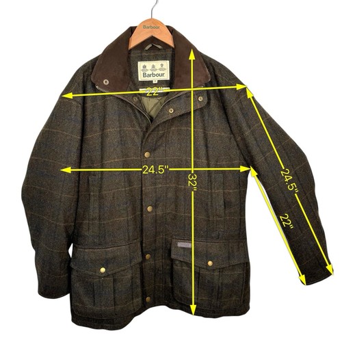 Barbour Woolsington Wool Jacket Tweed Medium Waterproof Leather Olive Field Coat - Picture 2 of 21
