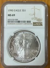 1990 $1 American Silver Eagle NGC MS69 Brown Label