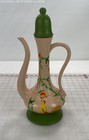 13" Arabian-Style Ceramic Tea Pot Peach Green Floral Yellow+Red Bird Matte Paint — photo 1