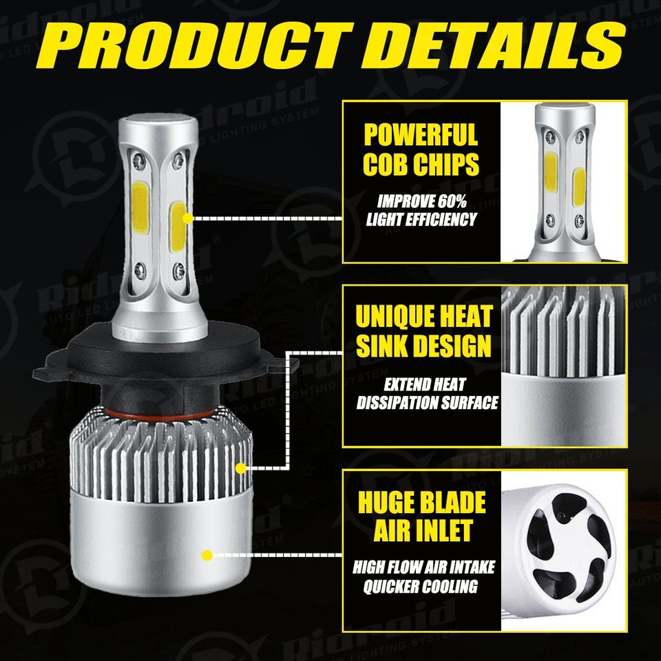 4-Side LED Headlight Bulbs (HB1/9004) Hi/Lo Beam For Dodge Ram 1994-2001 1500 2500 3500