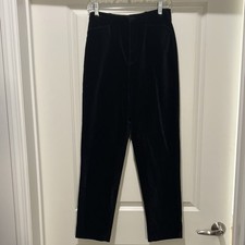 Talbots Black Velvet Stretch Straight Dress Pants Women Zip Button Pockets