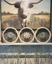 3-Piece Farmhouse/Rustic Wood & Metal Decorative Wall Decor in Box Floral Motif