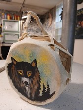 Native American Drum Handmade Double Sided Rawhide 6" Painted Wolf Signed PN