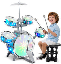 Drum Set for Kids 1-3, Jazz Drumset for Toddler 3-5 Vibrant Aurora Light with 5