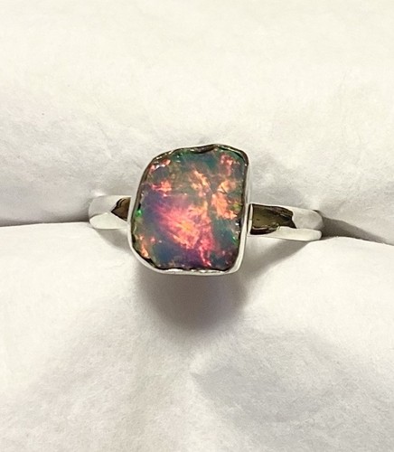 Anello opale etiope grezzo naturale in argento sterling 925 misura 7๐น - Foto 10 di 11