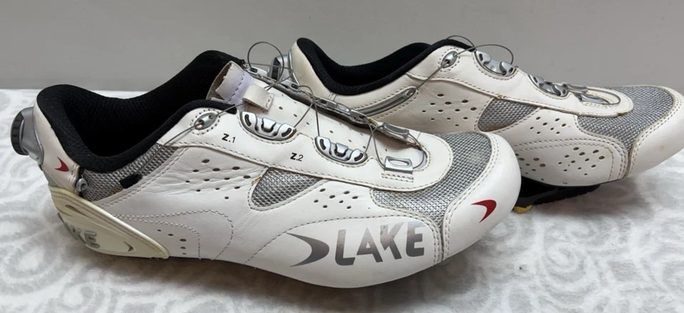 Zapato de Bicicleta de Carretera LAKE CX 175 Blanco para Hombres EU 45.0 US 11 Blanco Plata 3 Pernos Usado en Excelente Condición Foto 2 de 4