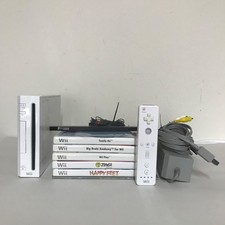 Nintendo Wii RVL-001 White Console & Cables Bundle With x6 Games  - Wii Lot 05