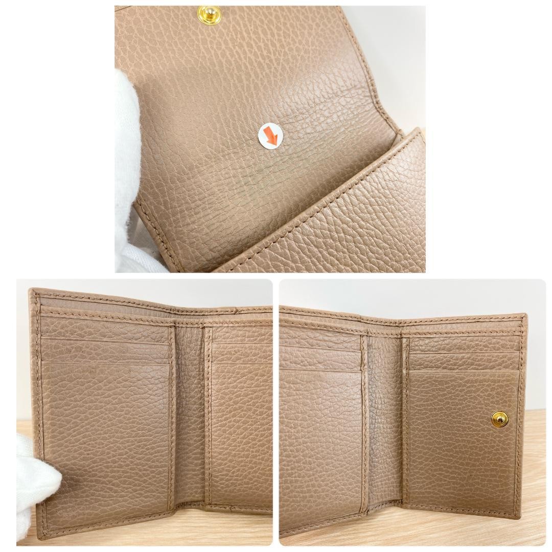 Gucci GG Marmont Trifold Wallet Compact Wallet Beige Leather Authentic thumbnail 7