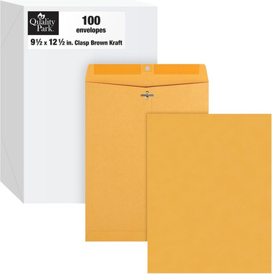 9-1/2'' X 12-1/2'' Clasp Envelopes, Brown Kraft, Gummed Flap, 100/Box (QUA37793)