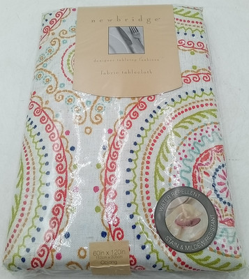 60 x 120 Inch Rectangle Fabric Tablecloth Coral and Green Circle Stitch