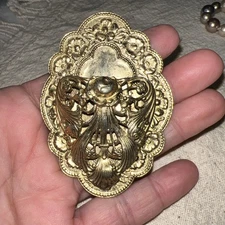 Vintage Floral Posy Holder Brooch Gold Tone Victorian Revival Flower Pin