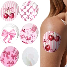 30-Pack Precut CGM Sensor Patches, Floral Bows, Cutout Center, 8x8cm, Waterproof