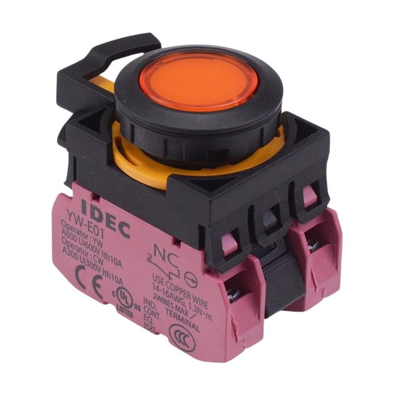 IDEC CW Series Amber 12V illuminated Maintained Flush Push Button Switch 2NC