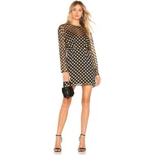 The Winnie Polka Dot Dress by ASTR the Label Top Sheer Mini Dress Gold/ Black S