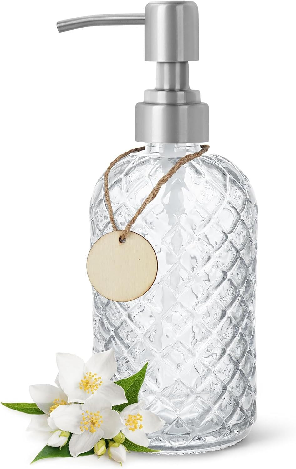 Glass Soap Dispenser with Siliver Metal Pump - 400Ml Liquid Hand Soap Dispenser