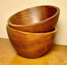 Vintage Pair Of Handmade Imperial Teak Bowls Made In Thailand 6” Diameter