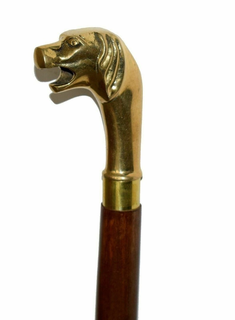 Solid Brass Dog Designer Head Handle Handmade Woo… - image 2