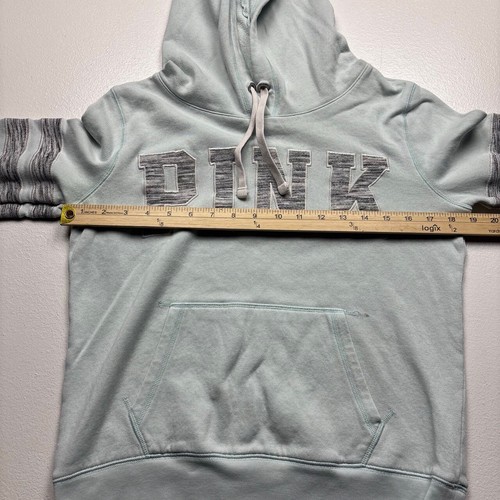PINK Victoria's Secret XS Hoodie Womens Light Blue Printed Text Casual - Picture 3 of 7