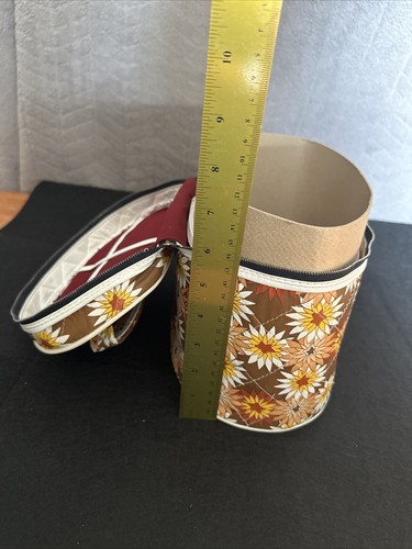Rare! Vintage Sunflower Make Up Bag Cosmetic Oval Zipper W/ Handle Hand Storage - Picture 14 of 20