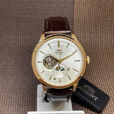 Orient RA-AS0102S30B Sun & Moon Open Heart Automatic Brown Leather Men's Watch