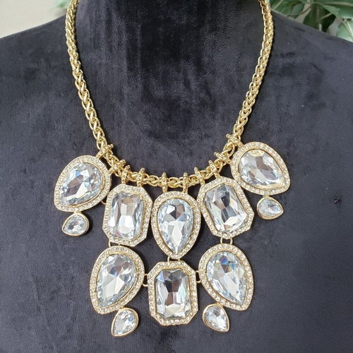 Traci Lynn Classic Rhinestone Gold Tone Cluster Chain Necklace Lobster Clasp