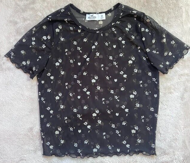 Womens Hollister Black Floral Blouse SZ XS