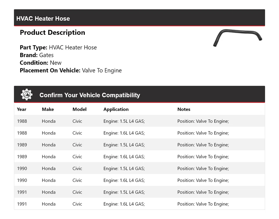 Válvula de manguera de calefacción para puertas del motor 1989 1990 para Honda Civic 1988-1991 Foto 2 de 4