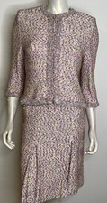 St John Pink Pastel Tweed 2 Pc Skirt Suit 4 6 Bejeweled Lace Jacket Chenille