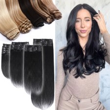 RUSSIAN 100 Human Hair Clip In Real Remy Hair Extensions Full Head 8"-24" Weave