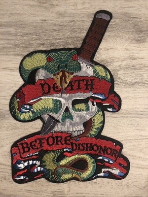 Large Death Before Dishonor Skull/Snakes/Knife Patch 7x10 3/4