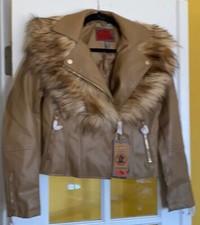 Celsius Vegan Faux Fur Leather Look Jacket Size S Nwt