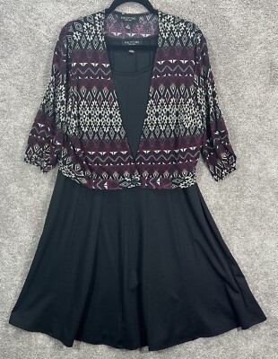 Perceptions Dress XL Knee Length Black Purple Floral Piece Dress Jacket 