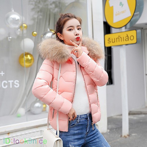 Winter Women Girls Slim Hooded Fur Collar Down Cotton Coat Quilted Jacket Puffer - Picture 9 of 15