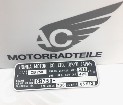 Honda CB 750 Four K0 K1 K2-K6 Typenschild Aluminium Klebefolie selbstklebend